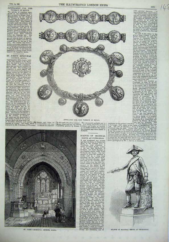 Old Antique Print Statue Marshall Keith Peterhead 1869 Church Alloa Egypt 19th