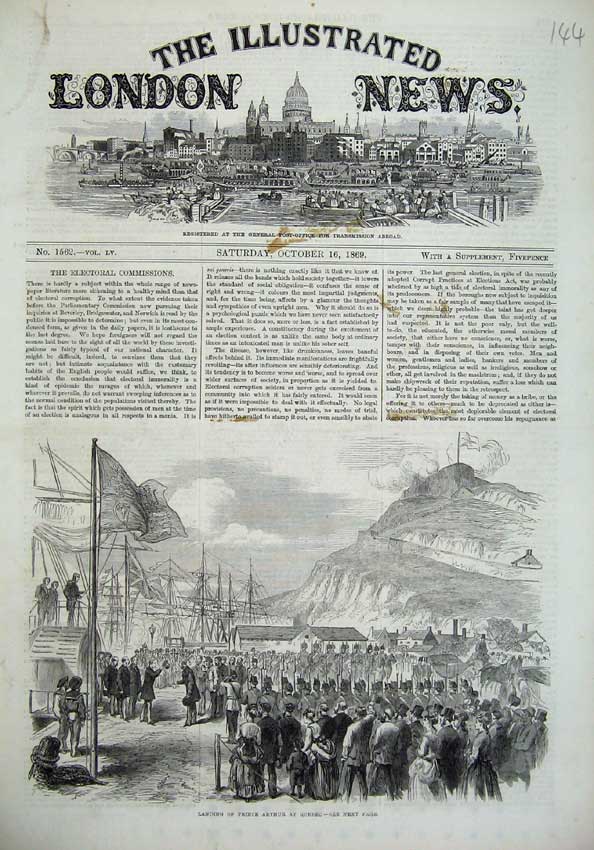 Old Antique Print 1869 Landing Prince Arthur Quebec Canada Ship Army Art 19th