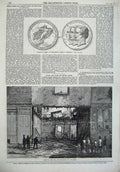 Original Old Antique Print Scene Fire Bayswater 1869 Planetary Medal French