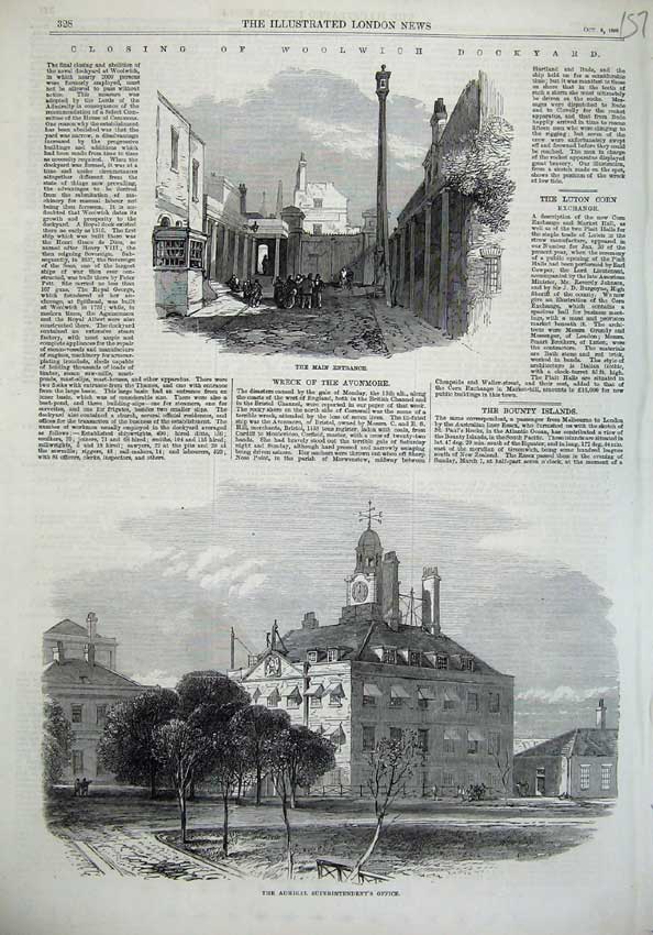 Old Antique Print Woolwich 1869 Admiral Superintendants Office Entrance 19th