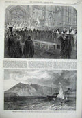 Original Old Antique Print Funeral Lady Palmerston Westminster1869 Shadwan Suez