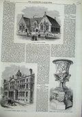Old Antique Print Mary'S School Leicester Buildings Halifax 1869 Vase Art 19th