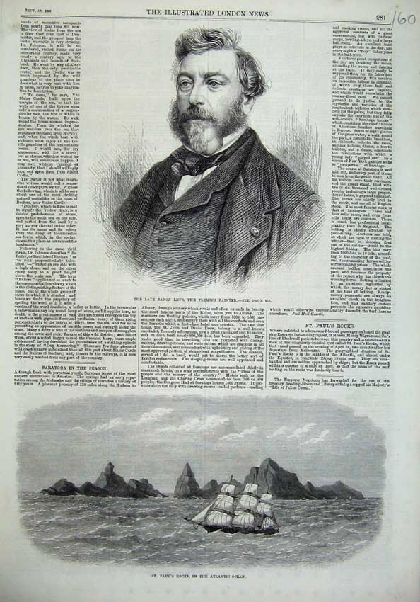 Old Antique Print 1869 Baron Leys Painter Ship Paul'S Rock Atlantic Ocean 19th