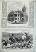Original Old Antique Print Townhall Stratford Essex 1869 Harvest Redhill Surrey