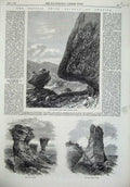 Old Antique Print America 1869 Hanging Rock Echo Canyon Utah Dial Rocks 19th
