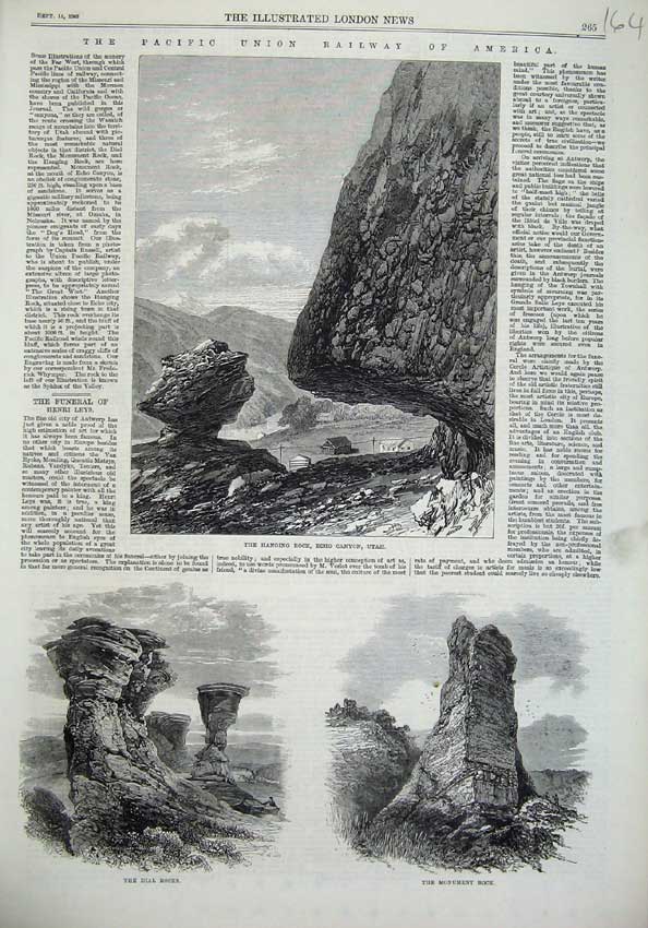 Old Antique Print America 1869 Hanging Rock Echo Canyon Utah Dial Rocks 19th