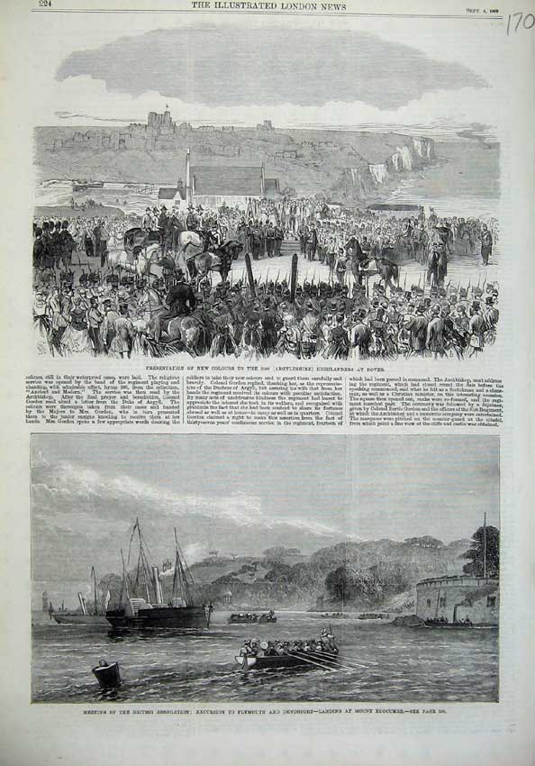 Old Antique Print Argyleshire Highlanders Dover Army 1869 Edgcumbe Ships 19th