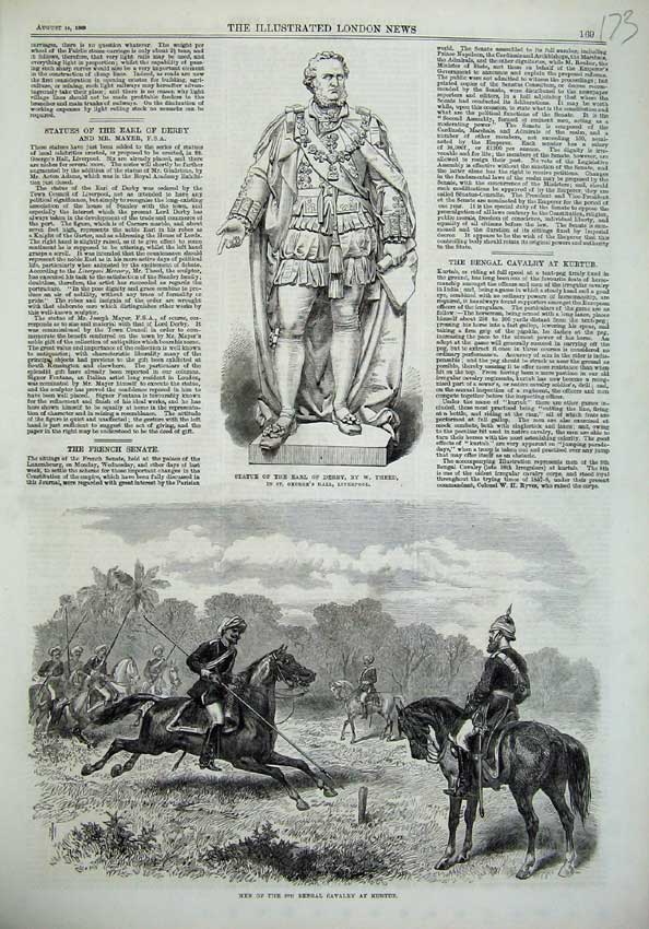 Old Antique Print Statue Earl Derby 1869 Men Bengal Cavalry Kurtur Horse 19th