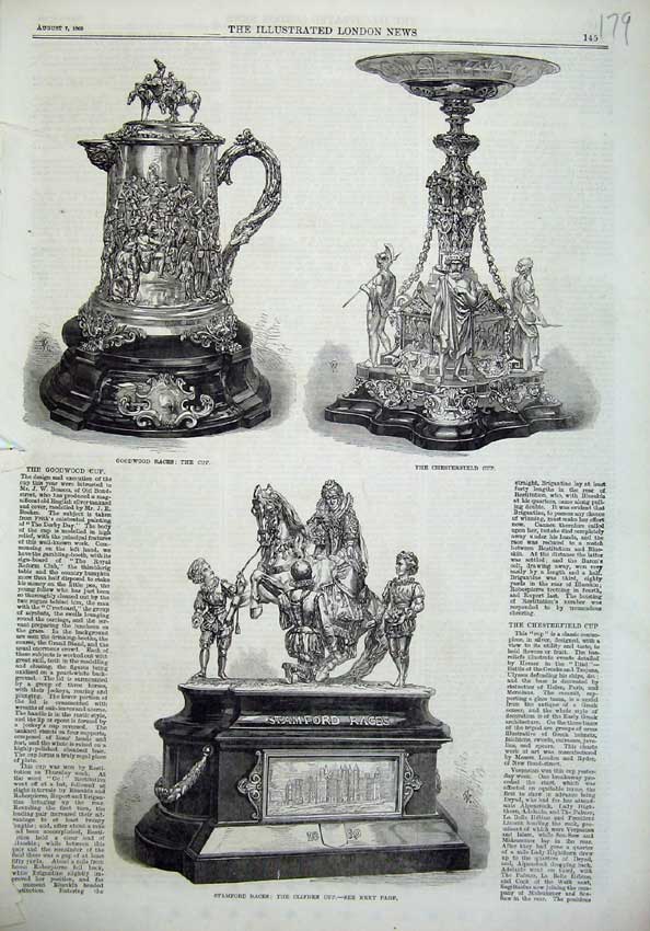Old Antique Print 1869 Stamford Races Clifden Cup Goodwood Chesterfield 19th