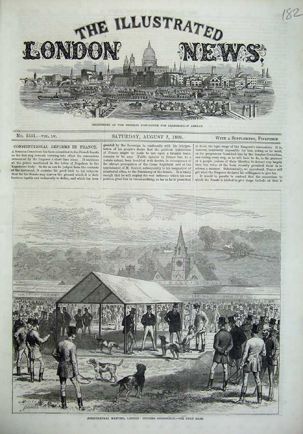 Old Antique Print 1869 Agricultural Meeting Lincoln Judging Foxhounds Art 19th