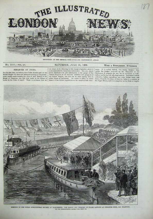 Old Antique Print 1869Prince Wales Boat Throstle Nest Trafford Manchester 19th