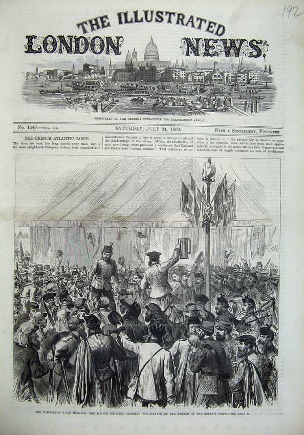Original Old Antique Print 1869 Wimbledon Rifle Meeting London Scottish Siers