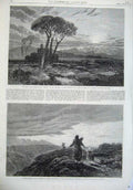 Old Antique Print 1869 Fine Art 1869 View Coast Porto D'Anzio Rome Hills 19th