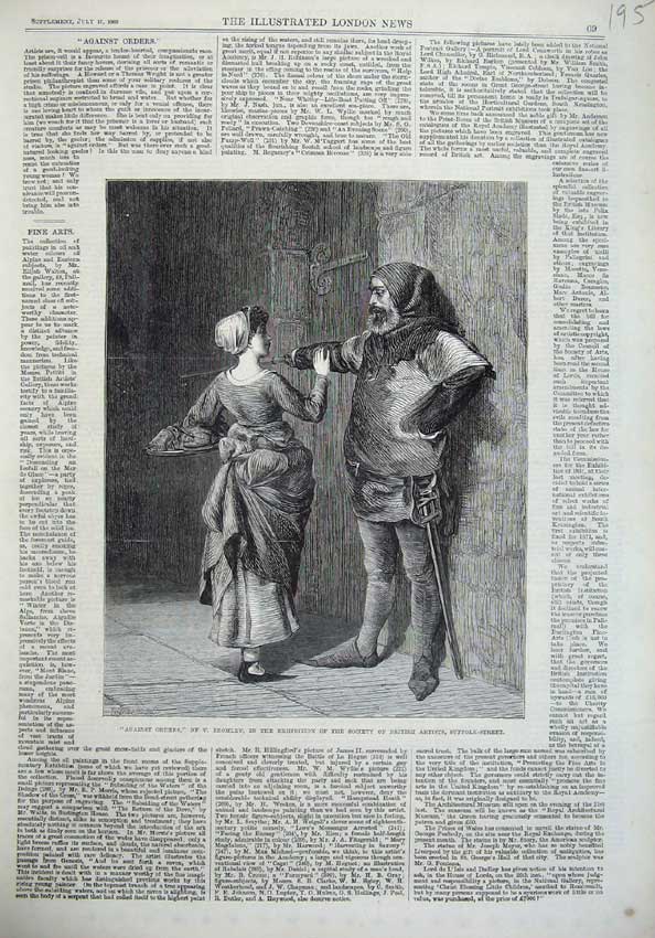 Original Old Antique Print 1869 Guard Door Woman Food Plate Bromley Fine Art