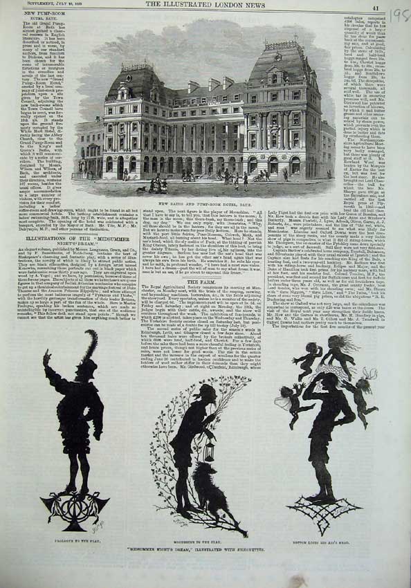 Old Antique Print Baths Pump-Room Hotel Bath 1869 Midsummer Silhouettes 19th