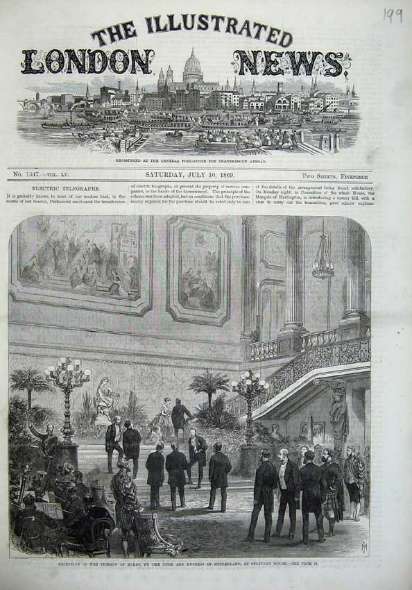Old Antique Print 1869 Viceroy Egypt Duke Sutherland Stafford House Art 19th