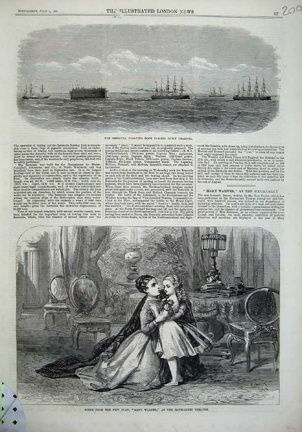 Original Old Antique Print Haymarket Theatre Warner 1869 Bermuda Floating Dock