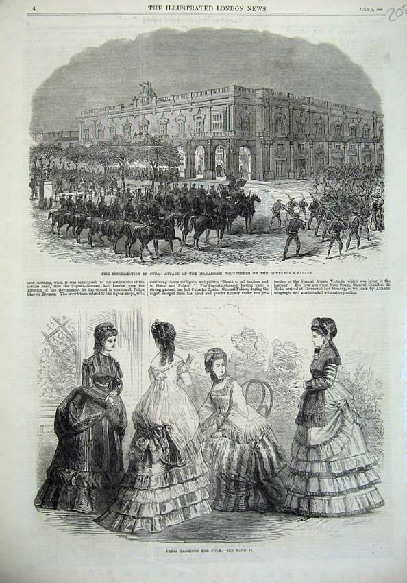 Old Antique Print Paris Fashion 1869 Cuba Havannah Army Governor Palace 19th