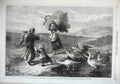 Original Old Antique Print 1869 Fine Art Children Country Attacked Geese Scythe