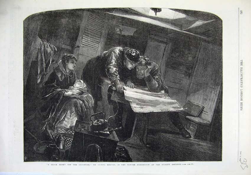 Old Antique Print Men Woman Baby Ship Map Goodwins 1869 Fine Art Smythe 19th