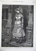 Original Old Antique Print 1869 Rainy Brittany France Young Woman Doorstep Art