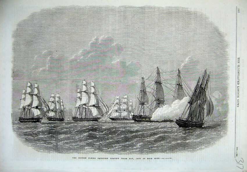 Old Antique Print 1869 British Flying Squadron Ships Cape Good Hope False 19th