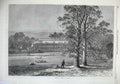 Original Old Antique Print 1869 Exterior View Knowsley House Mansion Sheep 19th