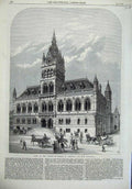 Old Antique Print 1869 Prince Wales Chester Townhall Exterior Horse Coach 19th