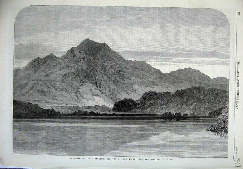 Old Antique Print 1869 Queen Scotland Ben Venue Loch Achray Trosachs Art 19th
