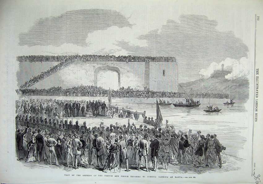 Old Antique Print 1869 Empress French Prince Imperial Corsica Ship Bastia 19th