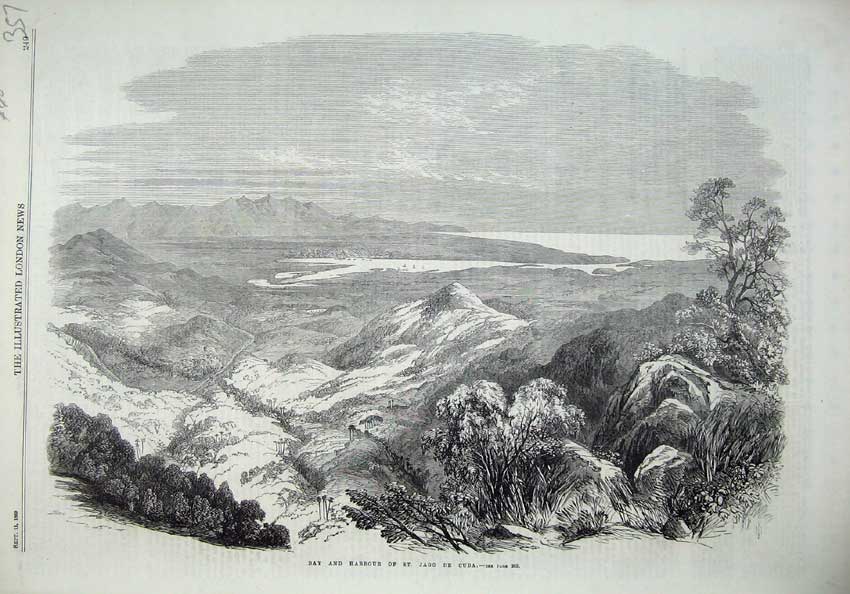 Old Antique Print 1869 Mountian View Bay Harbour St Jago De Cuba Fine Art 19th