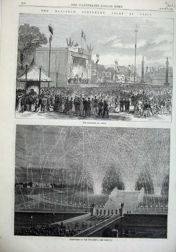 Original Old Antique Print Paris 1869 Barriere Du Trone Fireworks Trocadero Art