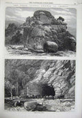 Original Old Antique Print 1869 Pacific Railway America Skull Rock Weber Tunnel