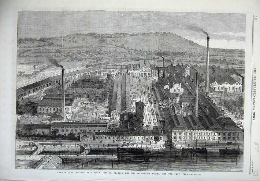 Original Old Antique Print 1869 Clayton Shuttleworths Works Show Yard Lincoln