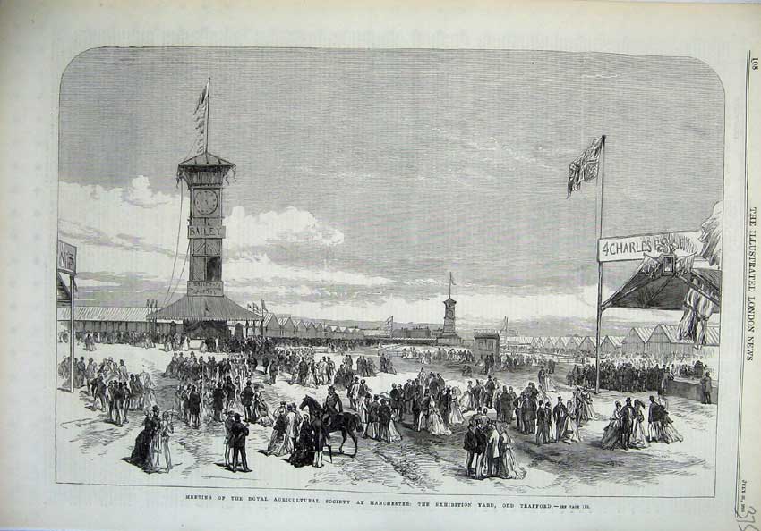 Old Antique Print 1869 Royal Agricultural Manchester Trafford Exhibition 19th