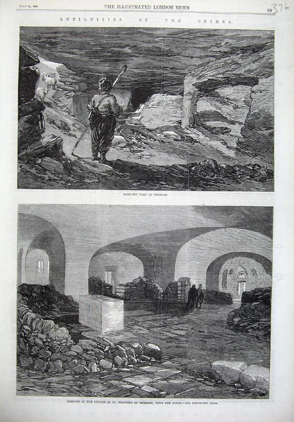 Old Antique Print Crimea War1869 Tomb Kherson Church Ruins Vladimir Altar 19th