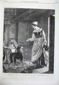 Original Old Antique Print 1869 Fine Art Mother Jug Baby Sleeping Dog Gow 19th