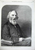 Original Old Antique Print 1869 Fine Art Portrait Henry Wadsworth Longfellow