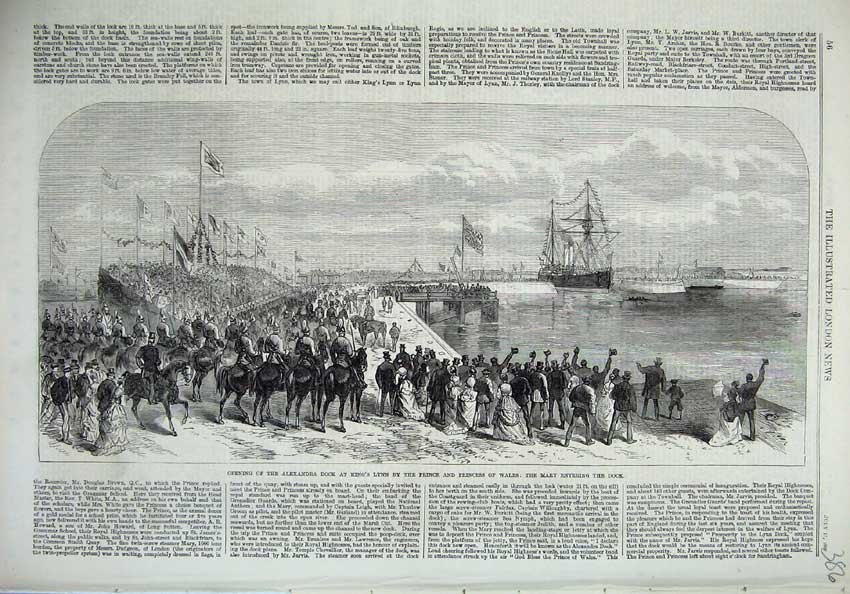 Old Antique Print 1869 Alexandra Dock King'S Lynn Prince Wales Ships Pier 19th