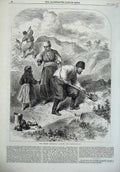 Old Antique Print 1869 Crimea War Men Digging Cannon-Balls Spade Children 19th