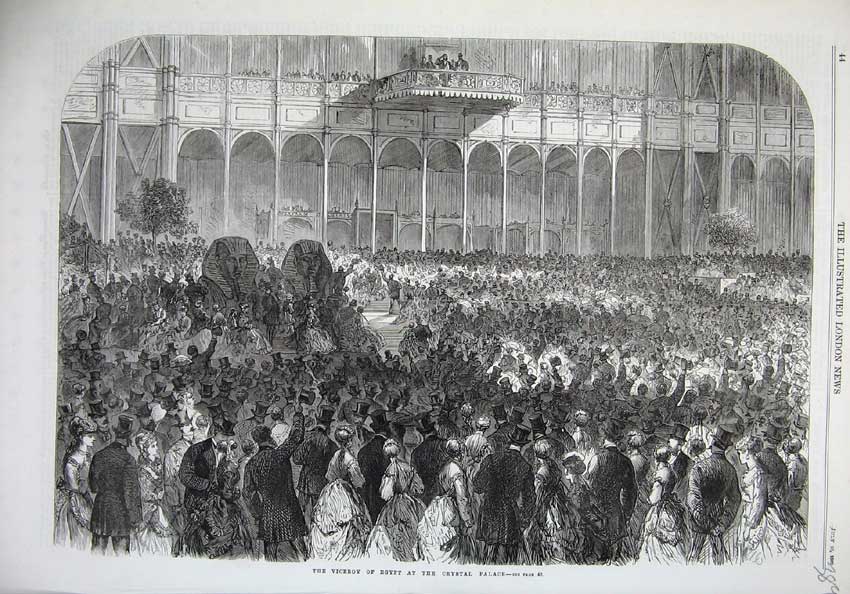 Original Old Antique Print 1869 Fine Art Viceroy Egypt Crystal Palace Statue