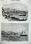 Original Old Antique Print 1869 French Telegraph Chiltern Ship Hawk Cable Shore