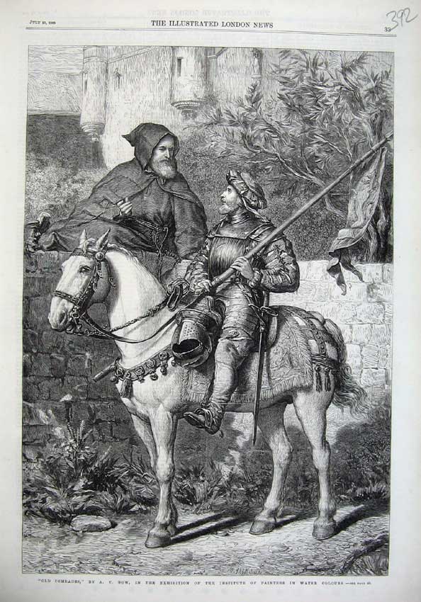 Original Old Antique Print 1869 Comrades Fine Art Man Horse Monk Gow Painter
