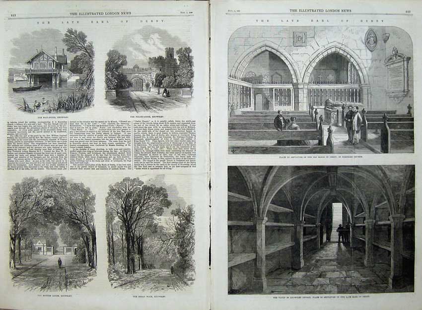 Old Antique Print 1869 Earl Derby Knowsley Church Huyton Police Boat Art 19th