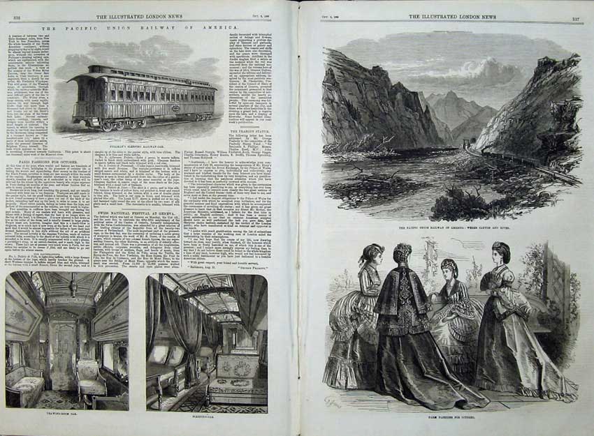 Old Antique Print Railway America 1869 Pullman Car Train Weber River Art 19th