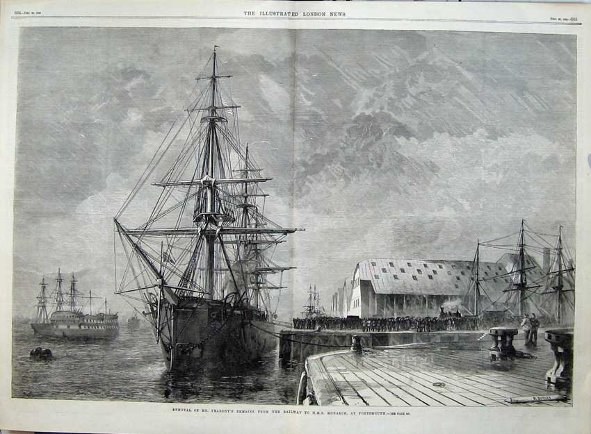 Old Antique Print 1869 Mr Beadbody Remains Ship Monarch Portsmouth Pier 19th