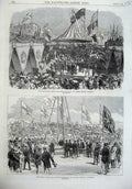 Original Old Antique Print 1870 Dalhousie Albert Bridge Glasgow Derby Liverpool