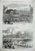 Old Antique Print 1870 Boats Cambridge Eton Brocas Surley Hall Men Sport 19th