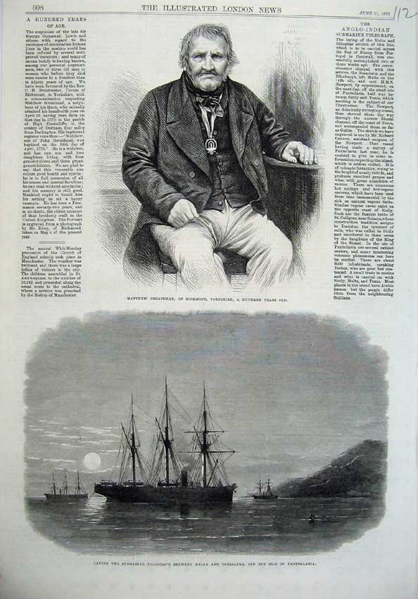 Old Antique Print Matthes Greathead Richmond 1870 Ship Pantellaria Malta 19th