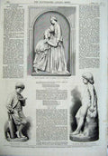 Old Antique Print Dinah Hetty Statue 1870 Young Boy Cricket Child Shore 19th